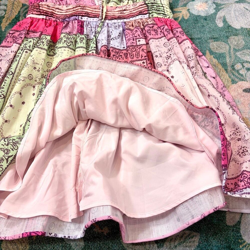 VICI Spring Days Abstract Colorblock Mini Dress Pink Patchwork Ruffle Medium m - Picture 6 of 16